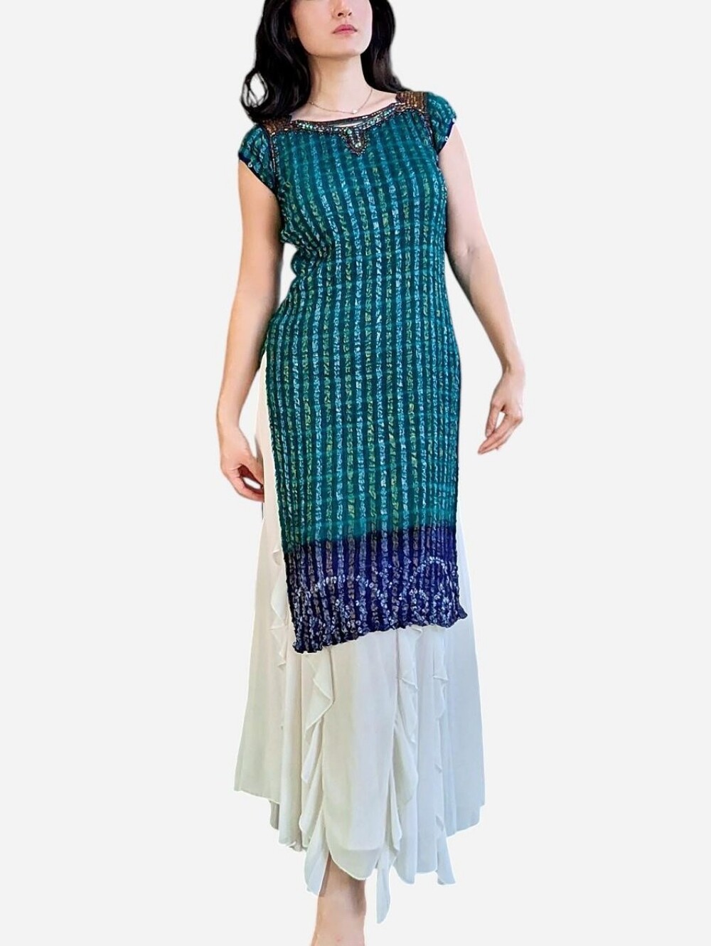 Blue & Green Beaded Dress Made in India